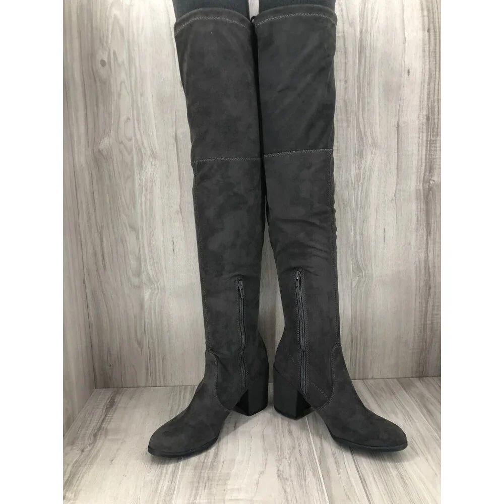 Unisa OTK Boots Womens 6.5 Dedrii Gray Faux Suede Over The Knee Pull On